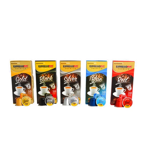 ESPRESSOMM Capsule Coffee, Compatible with Nespresso Original Machines, 10 Capsules, Various Coffee Capsules, Single Use Aluminum Coffee Capsules (Gold-Blue-Red-Black-Silver, 5 Pack (50 Count))