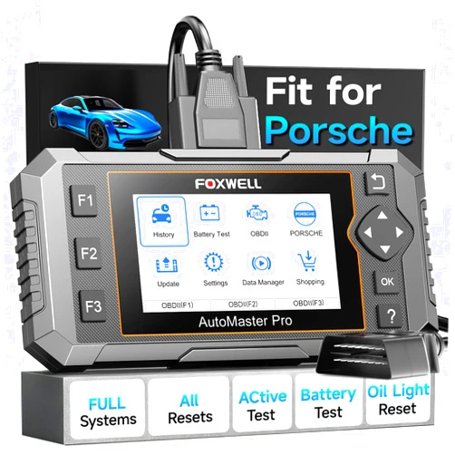 FOXWELL NT510 Pro fit for Porsche OBD2 Scanner with 12V Battery Tester, Full System Diagnostic Bidirectional Control Scanner with All Resets, 12V Battery Health Analyzer with Cranking & Charging Test