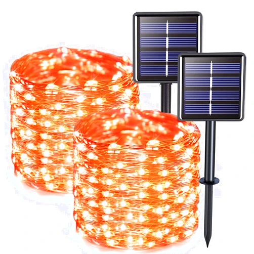 JMEXSUSS 2 Pack Solar Halloween Lights, 33ft 100 LED Outdoor Waterproof Orange Solar Lights for Tree Yard Patio Garden Halloween Thanksgiving Decorations