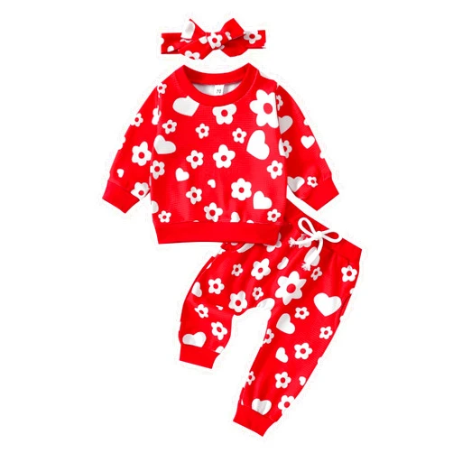 XuKoccYiee Toddler Baby Girls FAL Winter Clothes Floral Heart Pants Set 2Pcs Outfits