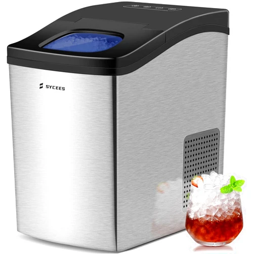 SYCEES Nugget Ice Maker Countertop, 33lbs/24Hrs, 5lbs Ice Storage, Sonic Ice Ready in 10 Mins, Stainless Steel Self-Cleaning Ice Machine with Touch Control for Home Office Bar Camping RV