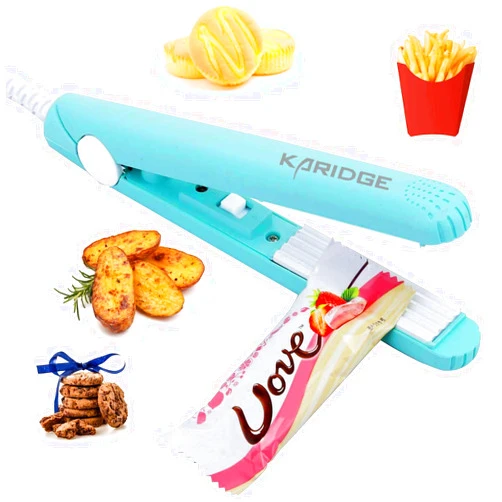 Karidge Chips Bag Sealer Handheld Heat Seal 2024- Karidge Mini Bag Sealer Kitchen Gadgets for Food Storage Candy Snacks Chips Bags, Foil Bag, Mylar Bags, Color Street Nails Strips with Storage Case- Blue