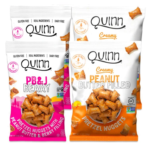 Quinn Gluten Free Peanut Butter Lovers Variety Pack - Peanut Butter Filled Pretzel Nuggets, Made with Real Ingredients, Whole Grain Sorghum, Vegan, Non GMO - Peanut Butter, PB&J Berry (Pack of 4)