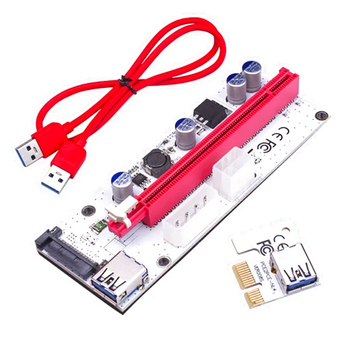 VELIHOME PCI-E PCI Express Riser Card 1x to 16x USB 3.0 Data Cable Adapter SATA to 4Pin IDE Molex 6 pin for Bitcoin Mining