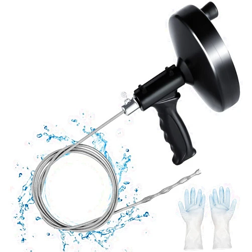 AMESEDAK 25 Feet Plumbing Snake Drain Auger, Heavy Duty Pipe Clog Remover with Gloves, for Bathroom, Kitchen and Toilet Snake Drain Cleaner