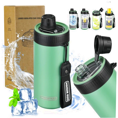 MAISON HUIS 4 In 1 Beer Can Cooler Bottle Holder with Drinking Spout Lid for 12oz Regular, Slim Skinny Cans and Thermal Bottles,Sealed Insulated Double Wall Vacuum Stainless Steel Can Keeps Your Drinks Cold