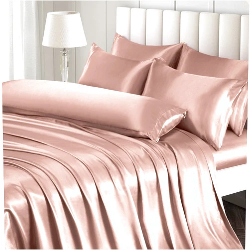 Ersmak 7 Pieces Satin Sheets Set Queen Size, Luxury Silky Champagne Satin Bed Sheets Set with 1 Deep Pocket Fitted Sheet, 1 Soft Flat Sheet, 4 Queen Pillowcases and 1 Body Pillowcase