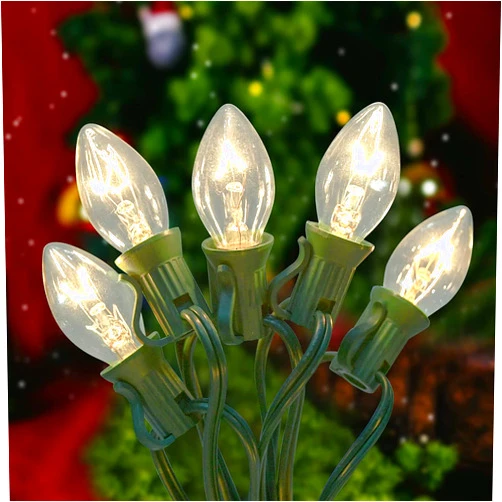 Abeja Christmas Lights 25Ft Clear C7 Vintage Lights with 27 Clear Traditional Bulbs E12 Base (2 Spare, 5W) Outdoor Warm White Christmas Lights for Garden Patio Christmas Bistro Cafe Party Decor, Green