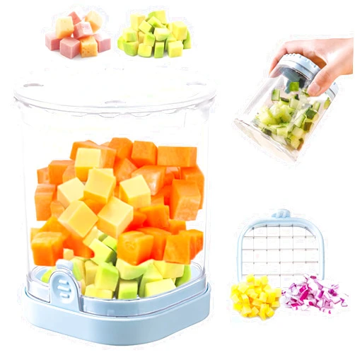 CEHNCEH Fruit Chopper Cup - Fruit dicer - Vegetable Chopper - Fruit and Vegetable Speed Chopper with Push Plate - Detachable Fruit Cutter - Kitchen Gadgets - Home Essentials (Light Blue)