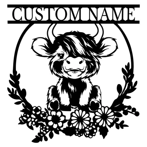 MeigoArt Custom Highland Cow Metal Sign,Highland Cow Metal Wall Art,Personalized Highland Cow Wall Decor,Custom Your Name Signs (Style-1)