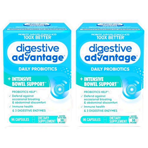 Digestive Advantage IBS Probiotics for Digestive Health & Intensive Bowel Support, for Women & Men with Digestive Enzymes, Support for Occasional Bloating & Gut Health, 96ct Capsules (2)