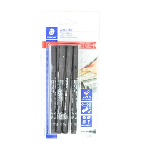 Staedtler Lumocolor Permanent Pen 318-9 Fine 0.6mm Line - Black (Pack of 4)
