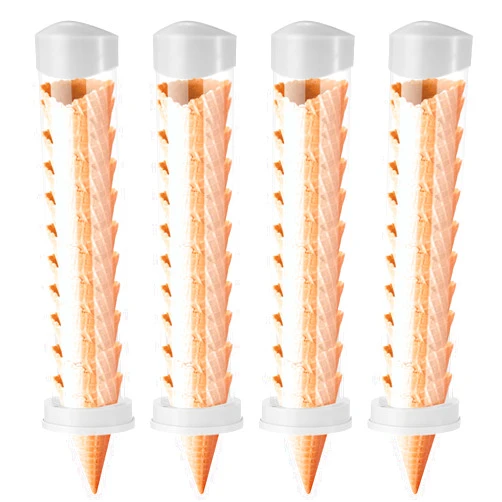 Tioncy 4 Pcs Ice Cream Cone Dispenser Waffle Cones Holder for Ice Cream 16'' L x 3'' Dia with 2 Gaskets for Ice Cream Wall Mount