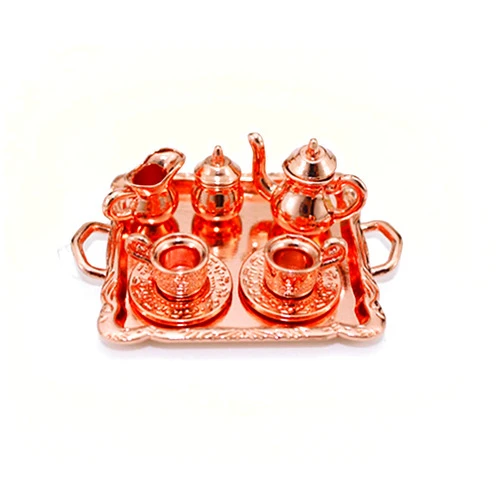 SXFSE Dollhouse Decoration Accessories, 1:12 Dollhouse Miniature Scene Model Tea Set Play Toy 6 Pcs (Rose Gold, 67 x 48 x 5 mm)