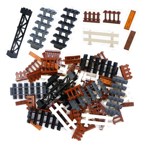 BroTex Fence Farm Accessories - MOC House Building Blocks Set, City Garden Bricks Parts Bulk Pieces, Stair Railing Bars, Assembly Toys for Creative Kids