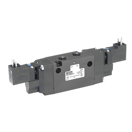 Parker Hannifin B562BB553C Series B5 Double Solenoid 4-Way Air Control Valve, 3-Position CE, #1 Int. Port, Vented, Non-Locking Flush, 15mm 3-Pin DIN 43650C, 120/110V / 60/50 Hz AC, 3/8