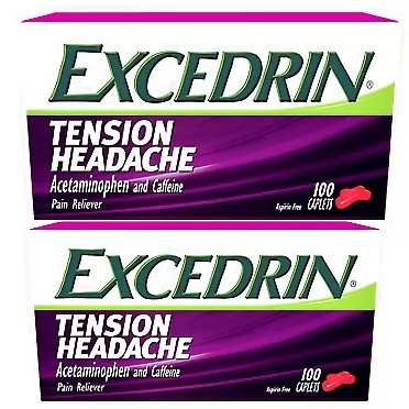 BUMAPO Excedrin Tension Headache Caplets 100 Ct Pack of 2 Two bottles of 100 caplets, Excedrin Tension
