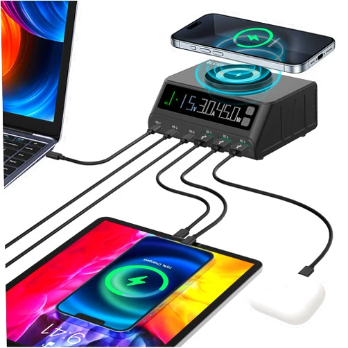 Blciomx USB C Charging Station for Multiple Devices,110W 6-Ports GaN Chargers Block,Magnetic Wireless Multi Charging Station Dock for iPod, iPhone, iPad, Laptop,Samsung,Tablet, Android Devices Black