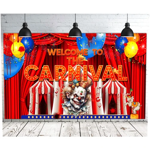 Tezivvo 6 X 3.6ft Large Welcome to The Carnival Banner Backdrop Blooding Halloween Carnival Party Decorations Backdrop Horror Blooding Carnival Circus Party Supplies Decorations Horror Halloween Party Decor