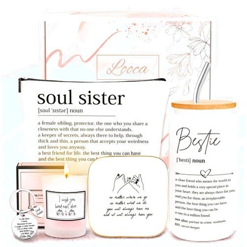Looca Best Friend Birthday Gifts for Women Friendship Gifts for Women Bestfriend Birthday Gift for Best Friend Woman Bestfriend Gift Ideas with Cup Bag Candle Keychain for Soul Sister Bestie BFF