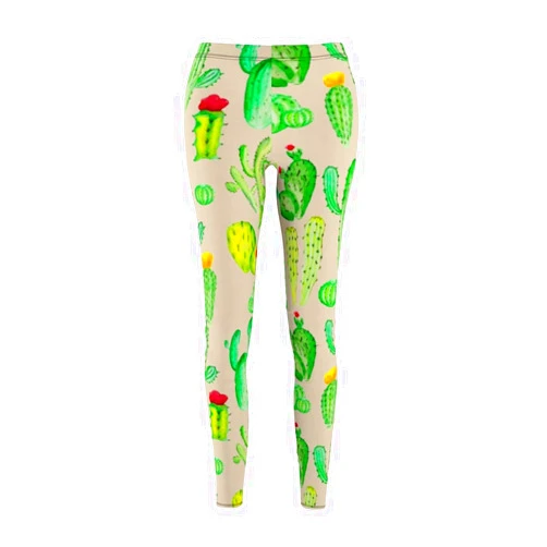 SpyfoxArt Studio Cactus Beige Cream Women's All-Over-Print Cut & Sew Yoga Pants Casual Leggings