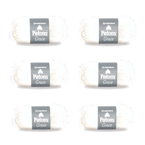 Patons Grace Natural Yarn - 6 Pack of 1.75oz/50g - Cotton - 3 DK - 136 Yards - Knitting/Crochet