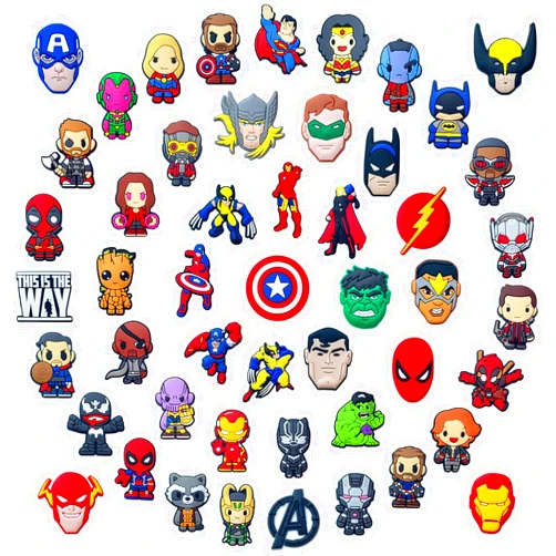 Crock Pins 50 Pcs Superhero Crock Shoe Charms for Croc Boys Kids, Cute Cartoon Marvel Charms for Croc Wristband Bracelets, Spider Man Shoe Charms for Sandals Decoration Accessories.