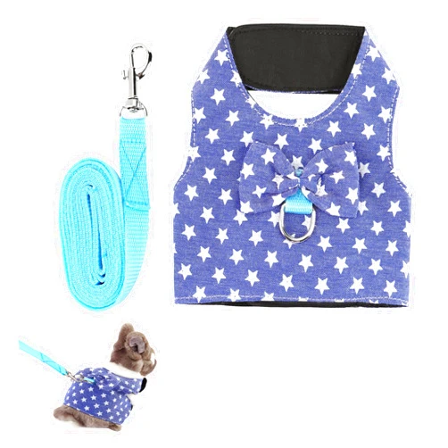 Mogoko Cute Rabbit Harness with Leash, Adjustable Bunny Harness Lead Set for Ferret Guinea Pig Kitten small Animals (Blue)