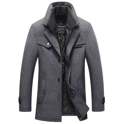 chouyatou Men's Gentle Layered Collar Single Breasted Quilted Lined Wool Blend Pea Coats