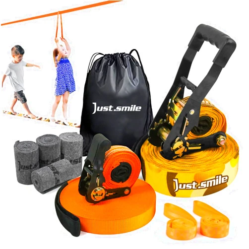 Just.smile Slackline Kit Slakcline Longer 65ft with Tree Protectors Arm Trainer and Carry Bag,Slack Lines for Backyared for Kids and Adults