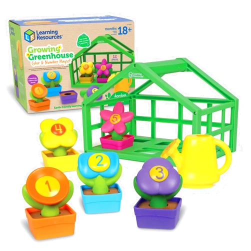 Learning Resources Growing Greenhouse Color & Number Playset,Preschool Learning Activities, Fine Motor Skills Toys, Ages 18 Month+ ,Easter Basket Stuffers​