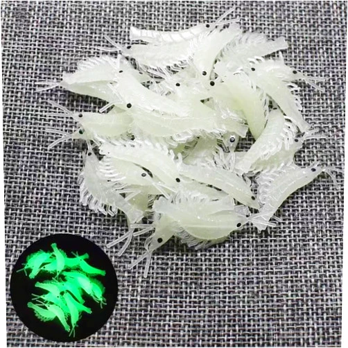 ROYHOO 100pcs Luminous Silicone Soft Shrimp Lure Baits Soft Lure Worms Glow Simulation Prawn Shrimps Fishing Tackle Lures baits