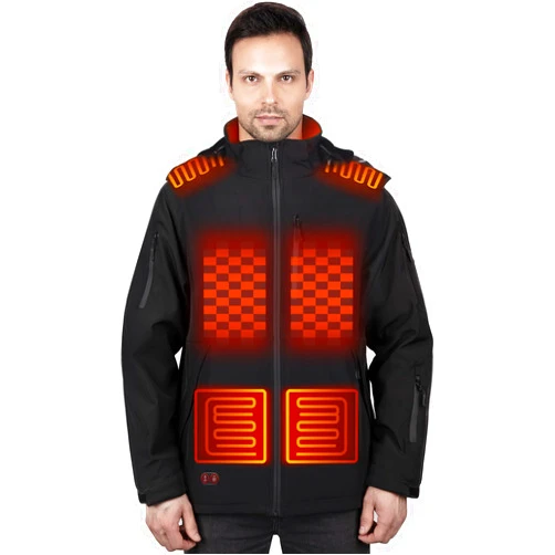 Bitlyle Heated Jacket for Men with Battery Pack 7.4V/16000mAh, Winter Outdoor Heating Coat with Detachable Hood (Size M-3XL)