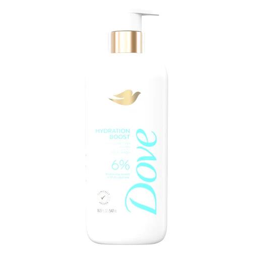 Dove Body Wash Hydration Boost Actively drenches dry skin 6% hydration serum with hyaluronic 18.5 oz