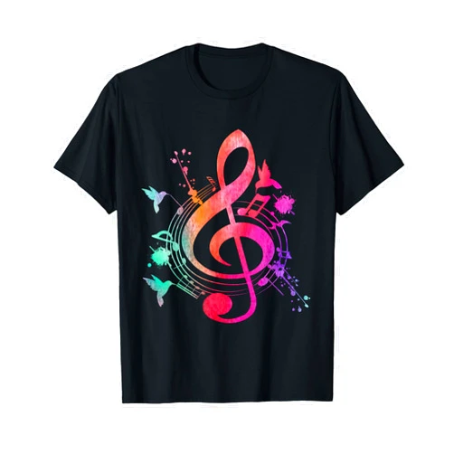 Music Tees & Gift Ideas Musical Instrument Treble Clef Bird Music T-Shirt Small