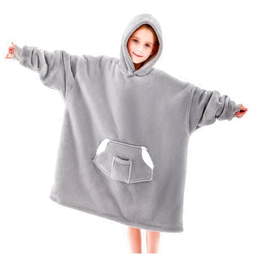NORD ECO Wearable Blanket Hoodie for Kids, Blanket Hoodie For Kids With Hood And Pocket, Sherpa Oversized Cozy Sweatshirt Blankets As Gifts For Girls Boys (Grey)
