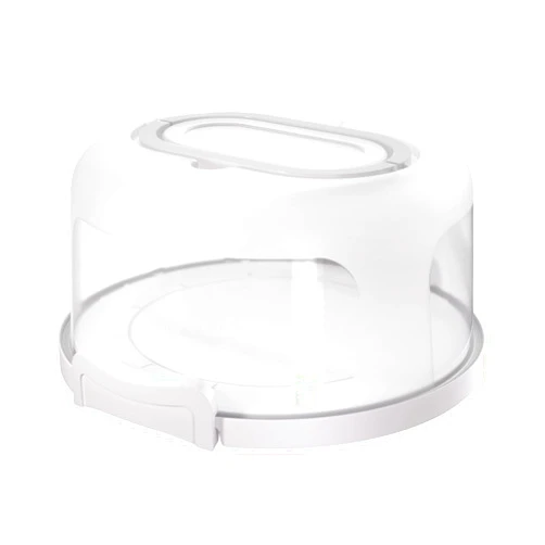 Highball & Chaser Top Shelf Elements Round Cake Carrier Two Sided Cake Holder Serves as Five Section Serving Tray, Portable Cake Stand Fits 10 inch Cake, Cake Box Comes With Handle, Cake Container Holds Pies (White)
