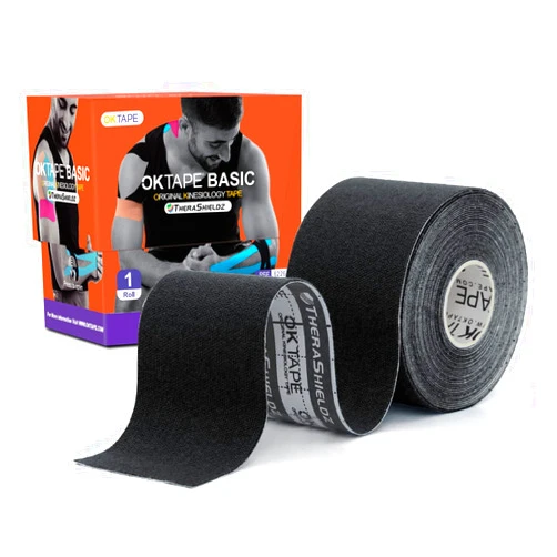 OK TAPE Kinesiology Tape, Sports Athletic Tape Therapeutic Pain Relief, Basic Original Cotton Elastic Tape for Support and Recovery, 2in×16.4ft Uncut Roll - BLack