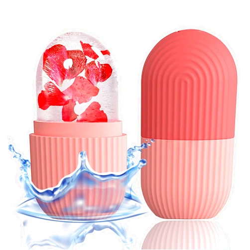 XHJRI Ice Cube Roller Massager for Face, Eyes and Neck Naturally Conditioning and Skin Care,De-Puff Eye Bags,Reduce Migraine Pain,Reusable Massage Silicone Ice Mold (Pink)