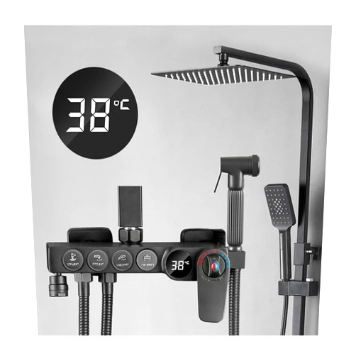 ASCDAP Shower System Thermostatic Digital Display,Matte Black Outdoor Shower Fixtures with Tub Spout,Rain Shower,3 Functions Hand Shower And Bidet Faucet