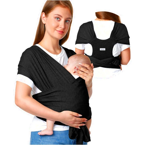 Momcozy Baby Wrap Carrier Skin-Friendly Fabric, Easy to Wear Baby Carrier Sling T-Shirt Design, Hands Free Baby Carriers Newborn to Toddler 8-35lbs, Adjustable Buckle Suit for Waist 27-47inch, Black