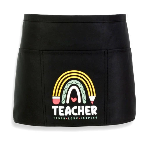 Plum Hill Teacher Apron with 3 Pockets - Teach Love Inspire Rainbow, School Apron for Teacher, Teacher Waist Apron - Classroom Lunchroom Daycare Library Homeschool