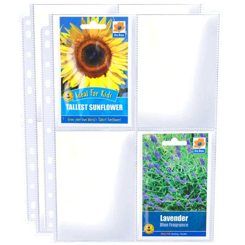 Zofly 30 Pack 240 Pockets 3.5x5” Seed Packet Sleeves, Heavy Duty Garden Seeds Storage Pages for 3 Ring Binder, Double Sided 4 Pocket Seed Organizer Sheet, 8.5x11” Top Loading Clear Photo, Index Card Sleeves