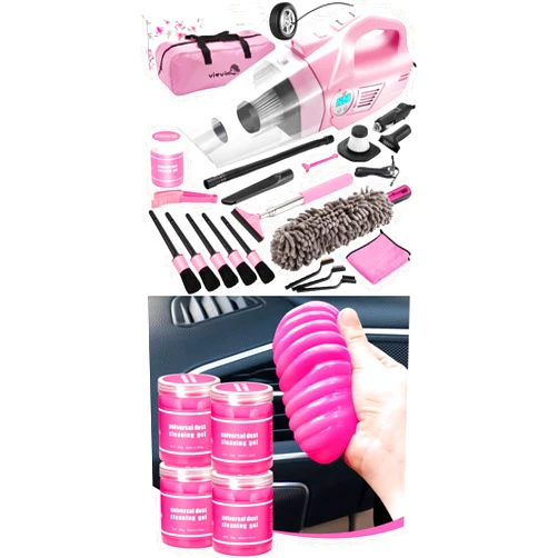 Vioview Pink Car Cleaning Kit, 21PCS Car Detailing Kit Interior Cleaner with 4-in-1 Handheld Car Vacuum Cleaner + 4 Pack Car Cleaning Gel, Pink Car Cleaning Putty