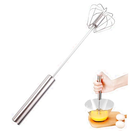 Kruggo Stainless Steel Semi-Automatic Whisk, 2024 New Stainless Steel Egg Whisk Hand Push Rotary Whisk Blender, Hand Push Mixer Stirrer Tool for Cooking Kitchen Home Egg Milk (12in)