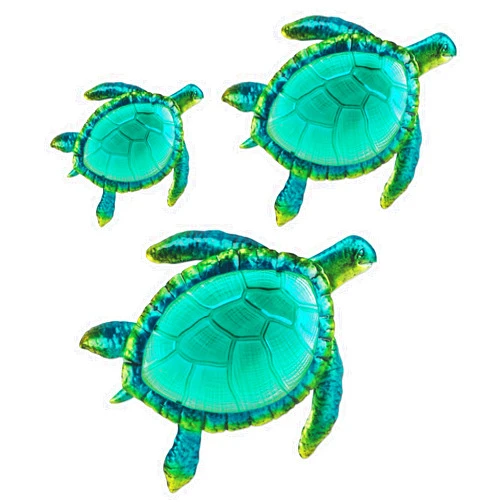 Comfy Hour Ocean Voyage with Sea Turtles Collection Coastal Ocean Sea Turtles Hanging Wall Art Decor Set (3 Pieces - Large), Outdoor or Indoor, Metal and Glass, Green