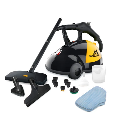 McCulloch MC1275 Heavy-Duty Steam Cleaner with 18 Accessories, Extra-Long Power Cord, Chemical-Free Pressurized Cleaning for Most Floors, Counters, Appliances, Windows, Autos, and More, Yellow/Grey