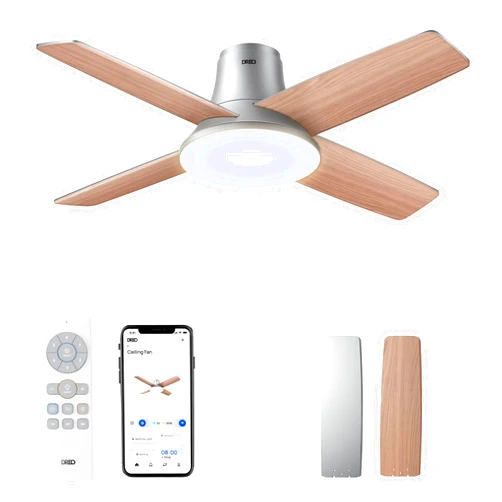 Dreo Ceiling Fans with Lights, 12 Speeds & 3 Fan Modes, Quiet DC Motor, Low Profile Easy to Install, Flush Mount Smart Ceiling Fan with Dimmable LED, 12H Timer for Bedroom, Remote, Silver, 44''