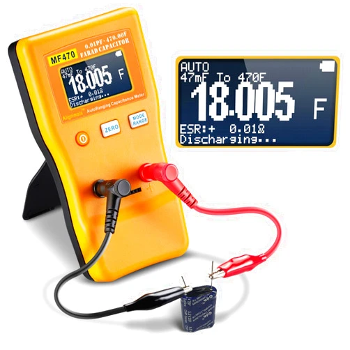 Alignimals MF470 Capacitor Tester, ESR Meter Microfarad Meter Farad Super Capacitor Tester, Auto Ranging Capacitor Meter, Electrical Meter Measurement 0.01pF to 470,000,000uF