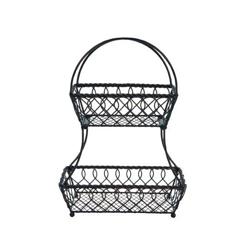 Gourmet Basics by Mikasa Loop and Lattice 2-Tier Metal Fruit Storage Basket, Antique Black